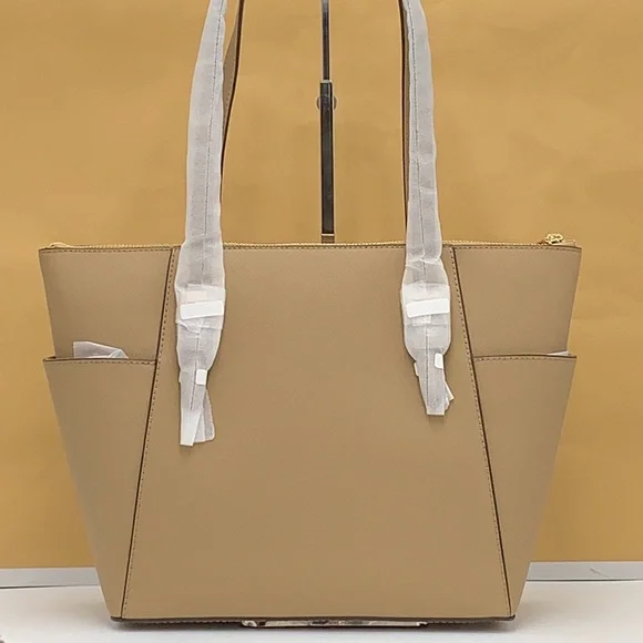 MICHAEL KORSJet Set Lg Crossgrain Leather Top-Zip Charlotte Tote ShoulderCamel